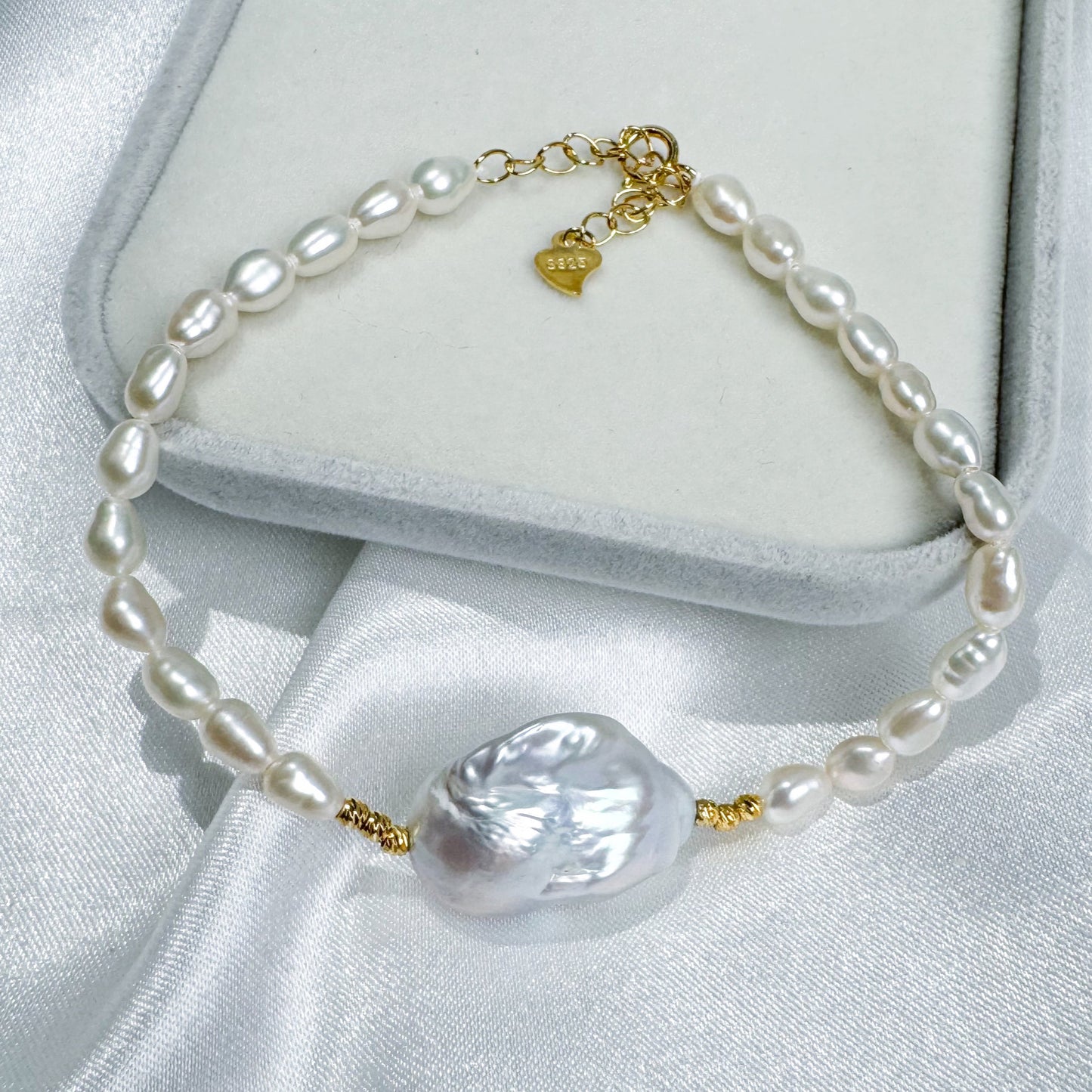 Original Design Freshwater Baroque Pearl Bracelet Handcrafted 925 Sterling Silver Stylish and Elegant Women's Gift