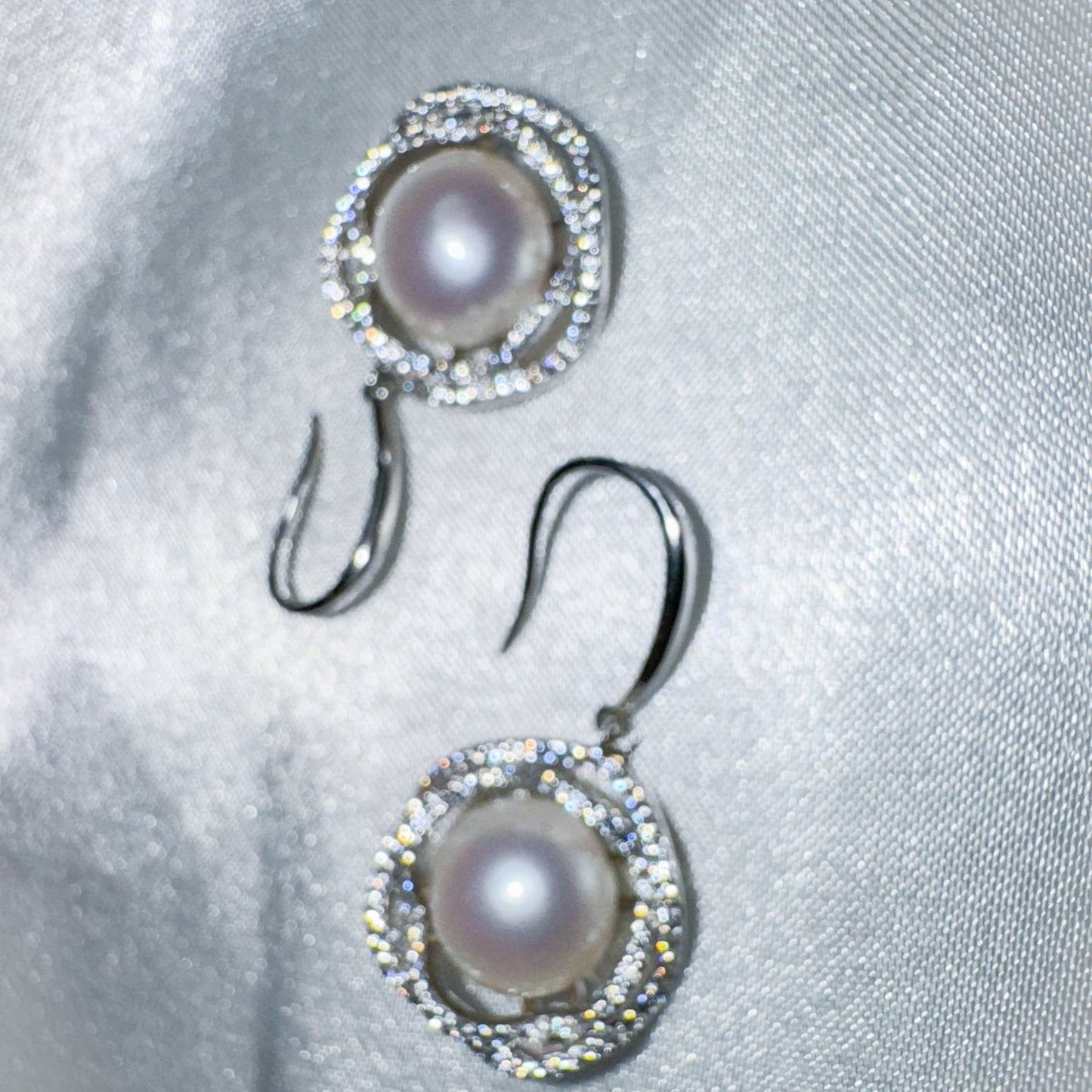 Handcrafted Flower Earrings with Diamond Natural Pearls featuring Strong Luster and Pinkish Glow luxurious gift for moms or wives.