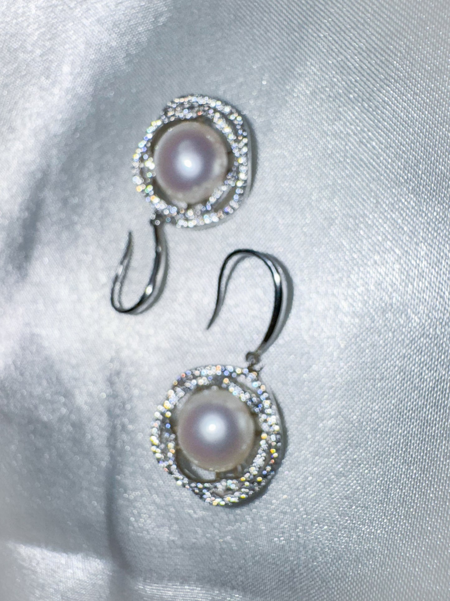 Handcrafted  Flower Earrings with Diamond Natural Pearls featuring Strong Luster and Pinkish Glow luxurious gift for moms or wives.